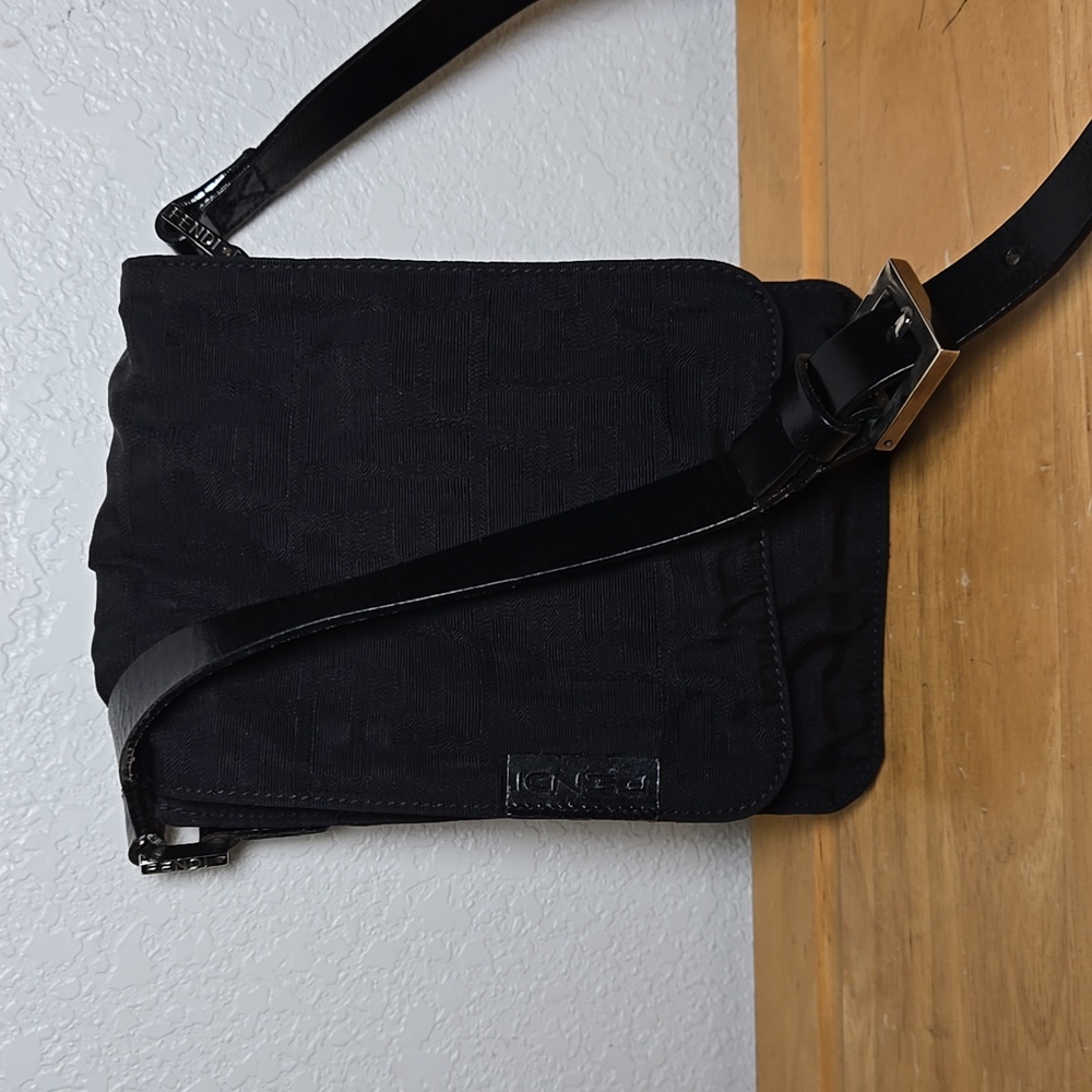 FENDI Zucca Monogram Black On Black RARE Mini-Pouch Bag Entrupy COA